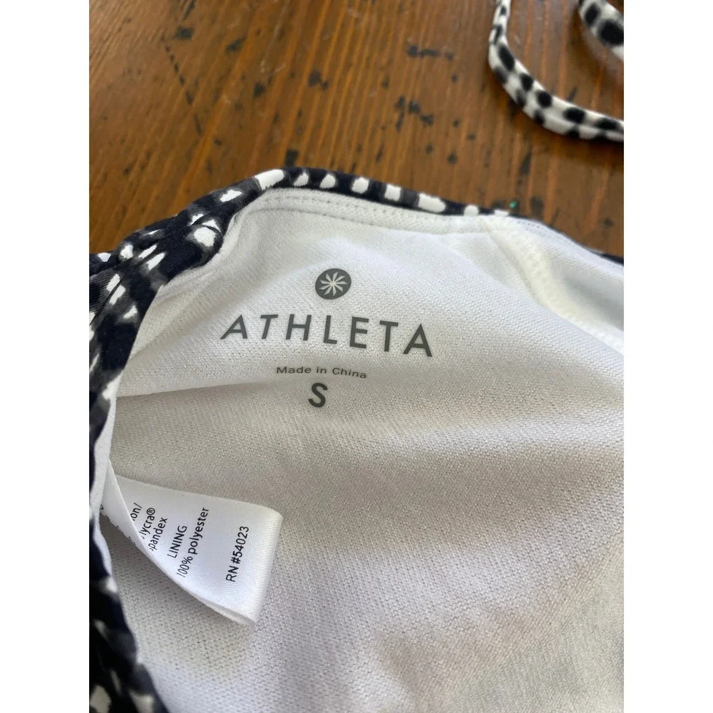 Athleta Halter Neck Keyhole Swimsuit Top Black White Dotted‎ Print Size S